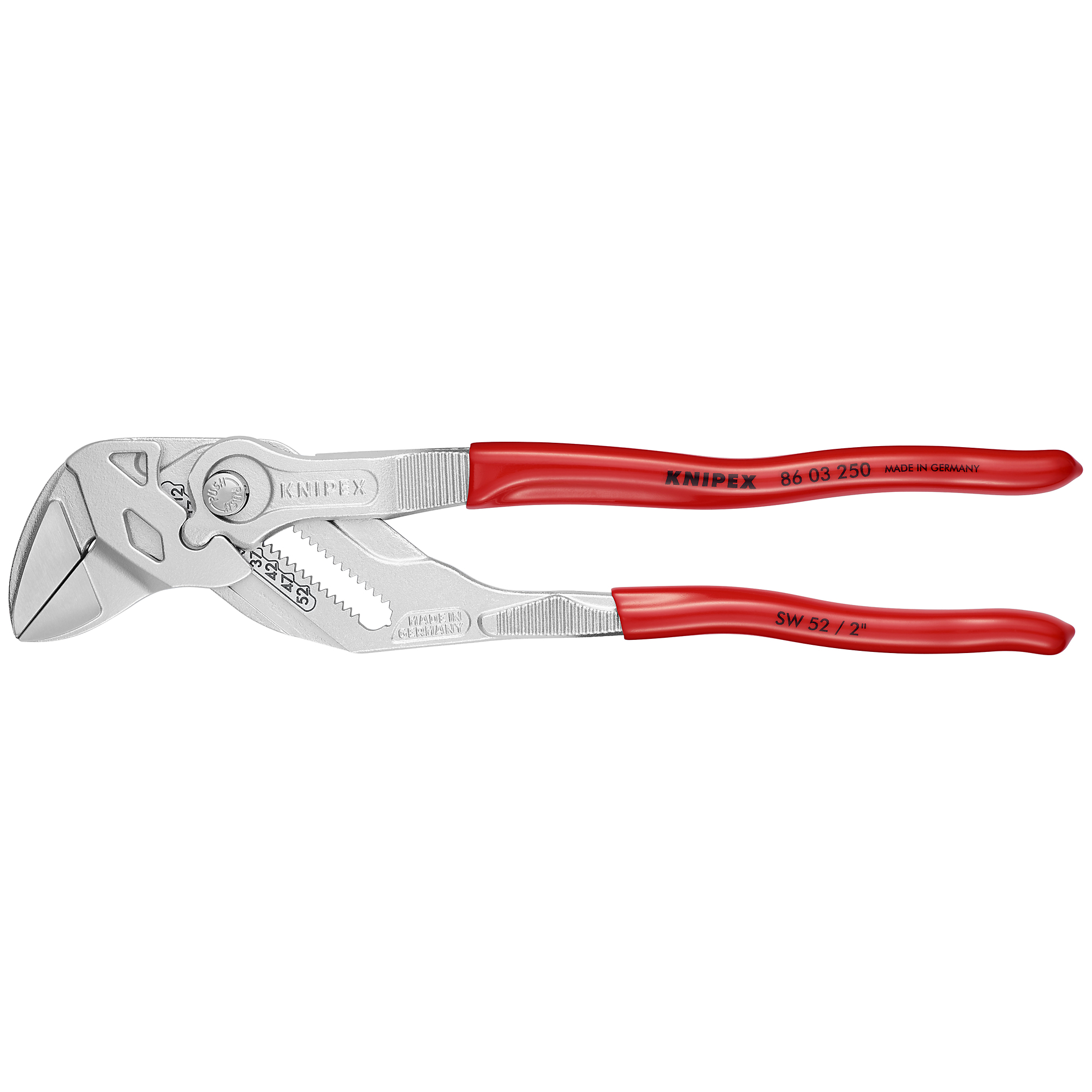 KNIPEX Pliers Wrench - 10in., Plastic Coating, Steel, 2in. Jaw Capacity, Model# 86 03 250 SBA